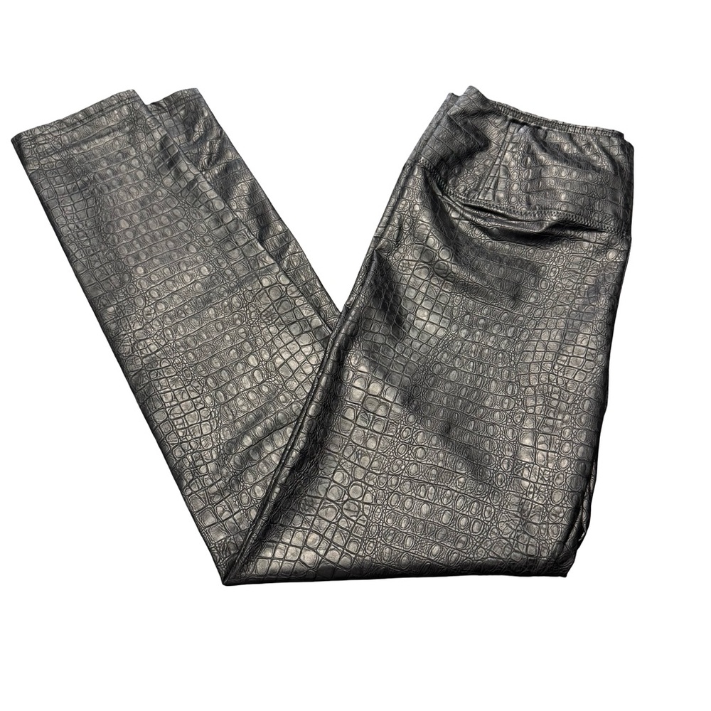 7 For All Mankind Black Croc Texture Pants Women's Large Luxe Statement